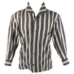 ISSEY MIYAKE Size S Grey Navy Stripe Cotton 3/4 Sleeves Long Sleeve Shirt