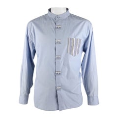 SHANGHAI TANG Size XL Blue Cotton One Pocket Long Sleeve Shirt