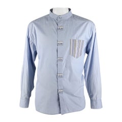 SHANGHAI TANG Taglia XL Camicia a maniche lunghe in cotone blu con una sola tasca