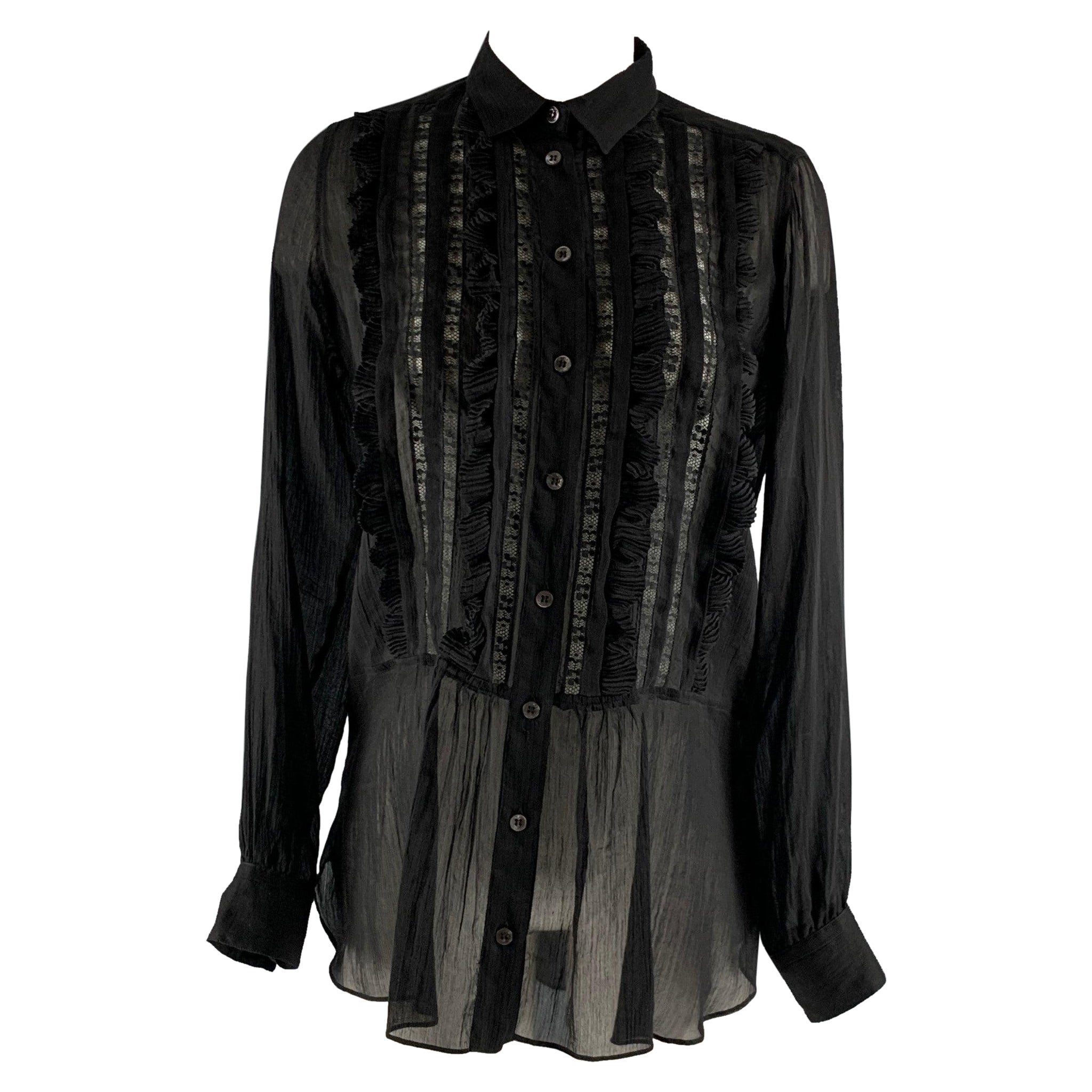 ETRO Size S Black Cotton  Silk Sheer Button Up Shirt For Sale