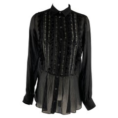 ETRO Size S Black Cotton  Silk Sheer Button Up Shirt