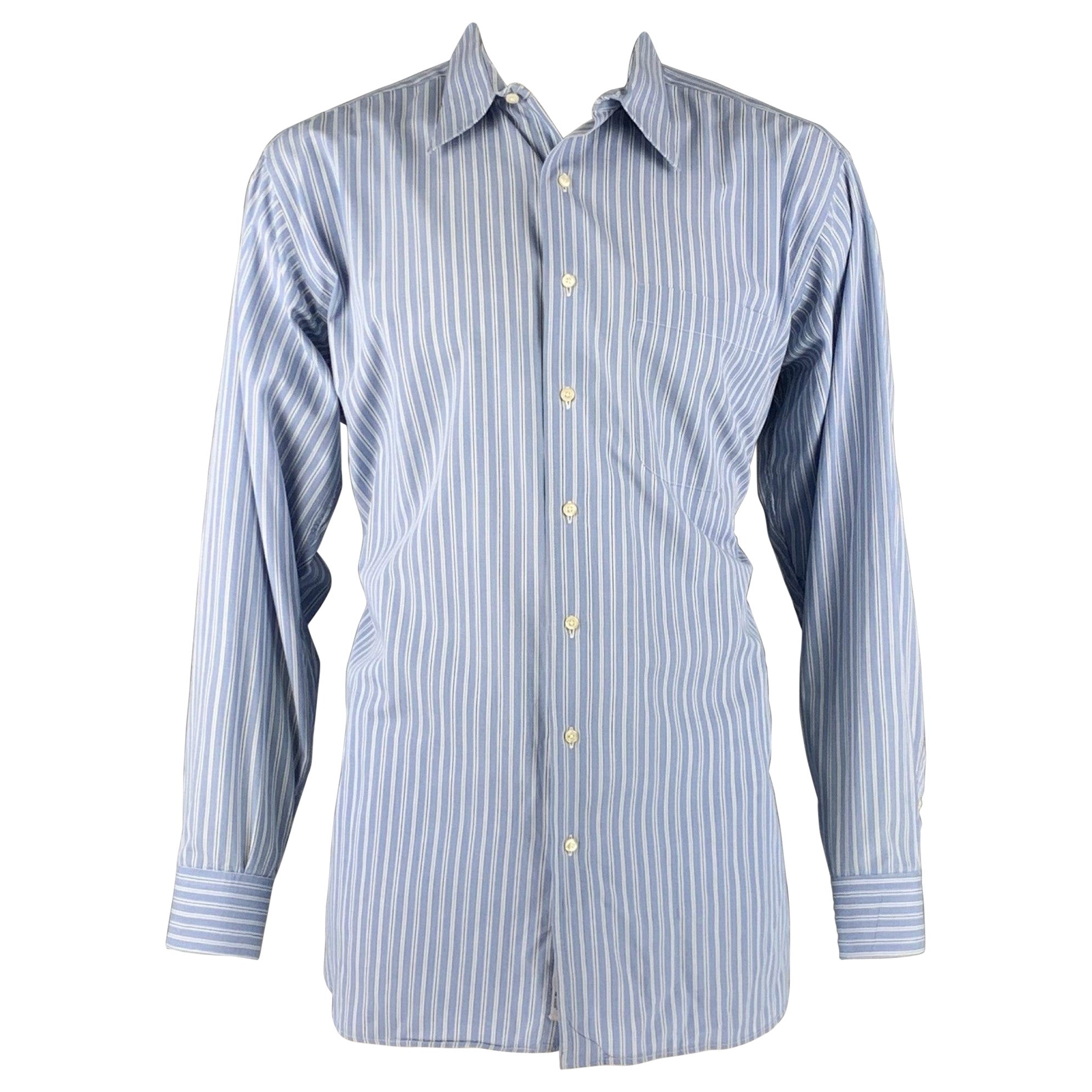 GITMAN BROS Size XL Blue White Stripe Cotton Long Sleeve Shirt For Sale