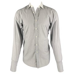 RALPH LAUREN Size M White Black Stripe Cotton French Cuff Long Sleeve Shirt (Chemise à manches longues en coton à rayures blanches et noires)