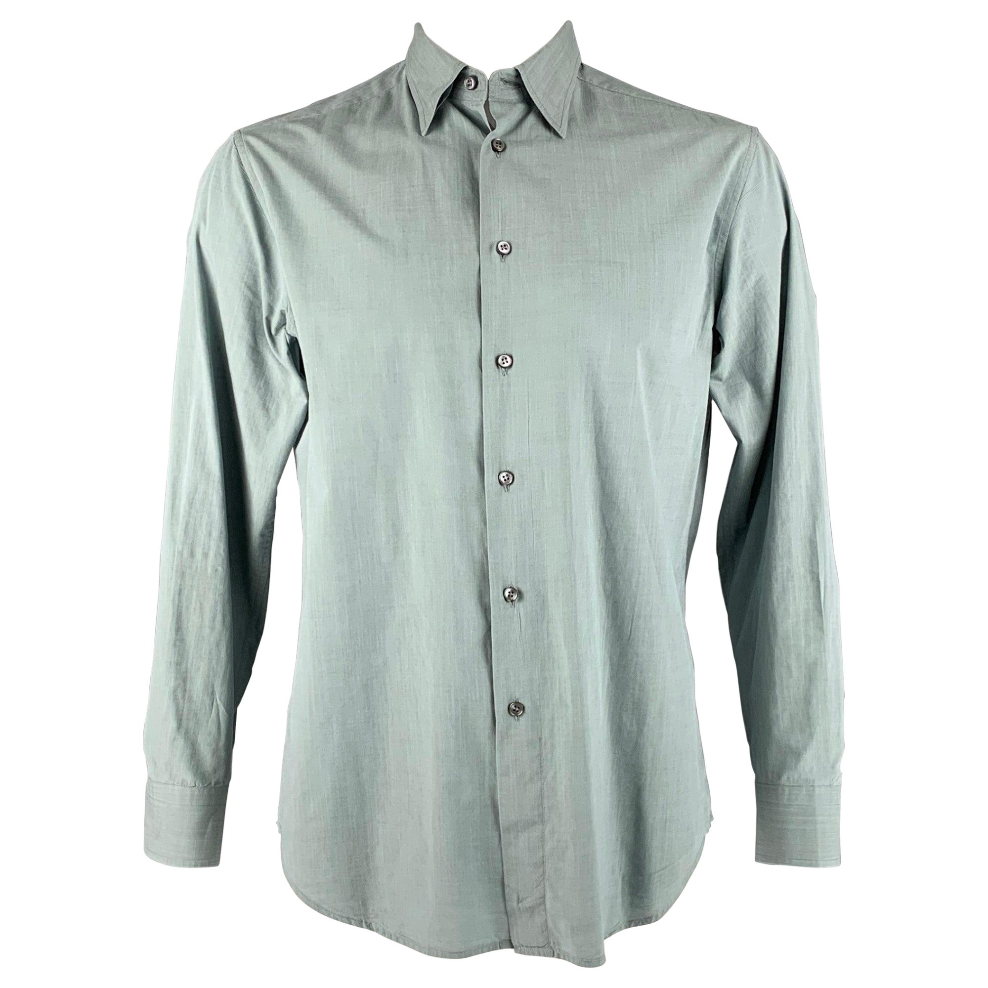 BRIONI Size L Blue Cotton Long Sleeve Shirt For Sale