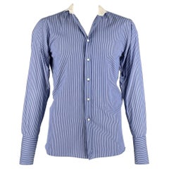 RALPH LAUREN Langarmhemd aus Baumwolle mit französischen Manschetten, Größe L, blau-weiß gestreift