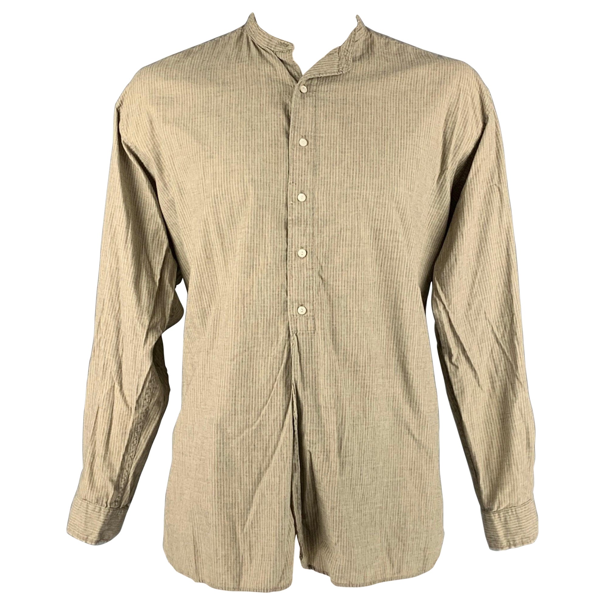 RRL by RALPH LAUREN Size XL Beige Stripe Cotton Long Sleeve Shirt For Sale