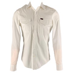 GUCCI Size M White Cotton Epaulettes Long Sleeve Shirt