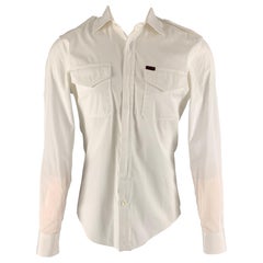 GUCCI Size M White Cotton Epaulettes Long Sleeve Shirt