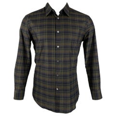 JOHN VARVATOS Size S Black Green Plaid Cotton Long Sleeve Shirt