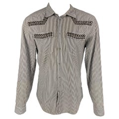 PIERRE BALMAIN Size M Black & White Silver Stripe Cotton Long Sleeve Shirt (Chemise à manches longues en coton à rayures noires et blanches)