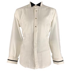 BRIONI Größe XL Off-White Jacquard Seide Baumwolle Tuxedo Langarmhemd