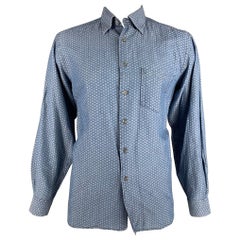 ERMENEGILDO ZEGNA Size L Blue Cotton Linen Long Sleeve Shirt