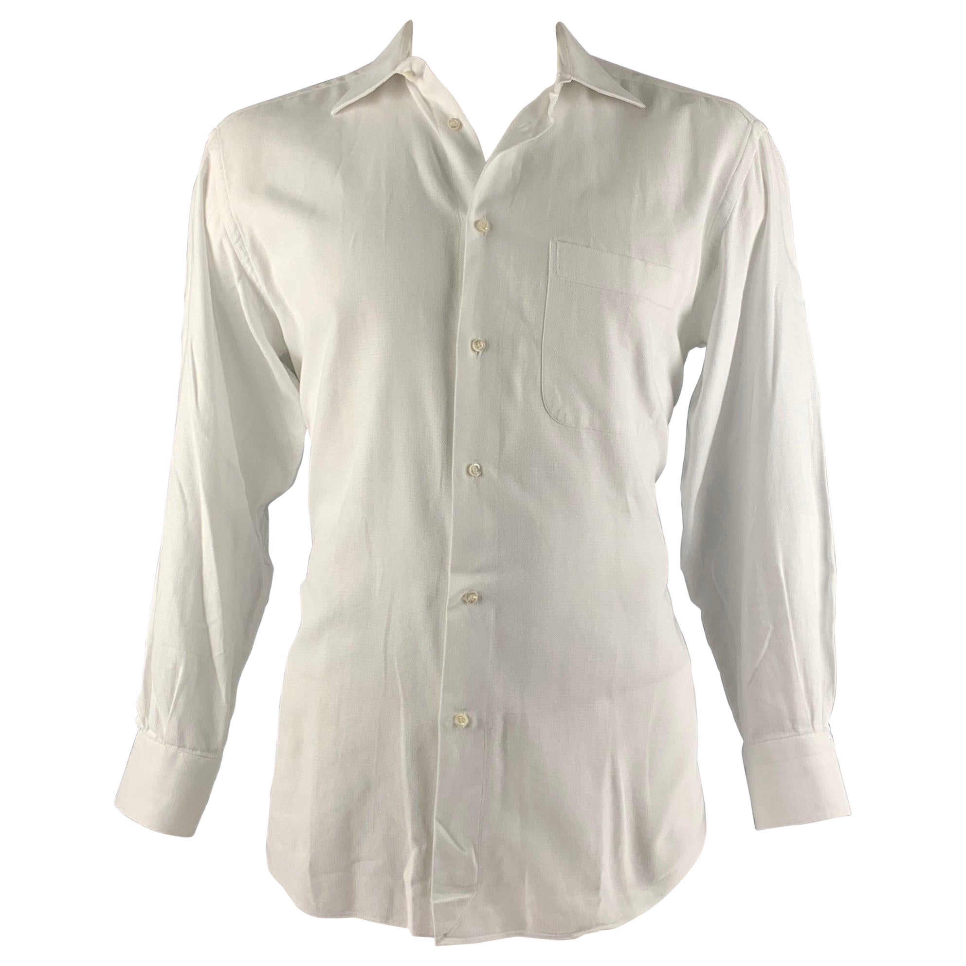ERMENEGILDO ZEGNA Size L White Cotton Long Sleeve Shirt For Sale