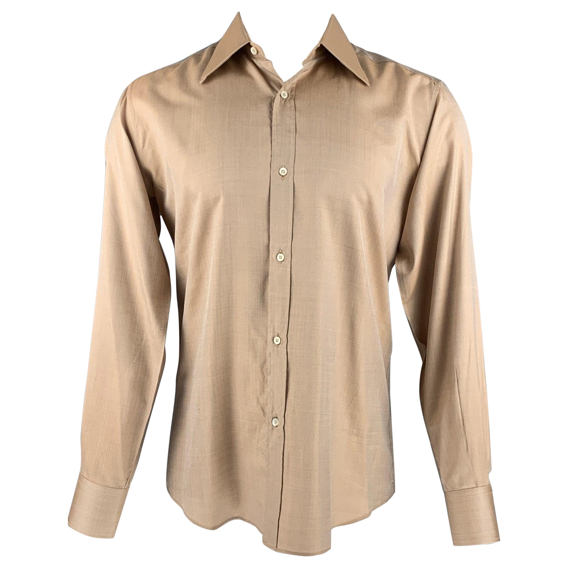 GUCCI Size M Orange Metallic Silk Long Sleeve Shirt For Sale