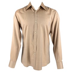 GUCCI Size M Orange Metallic Silk Long Sleeve Shirt