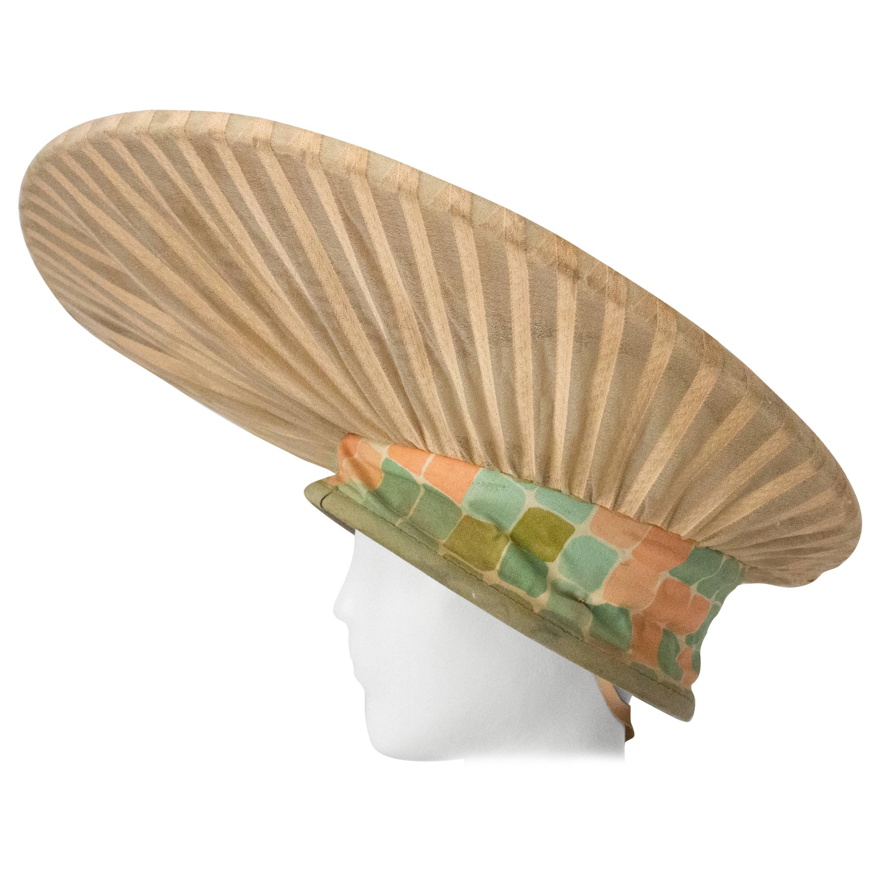 40s Surrealist Sheer Peach Stripe Avant Garde Hat