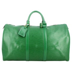 Used 1995 Louis Vuitton Travel Bag Leather epi Green 