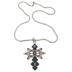 CHRISTIAN DIOR Vintage Jewelled Cross Pendant Necklace