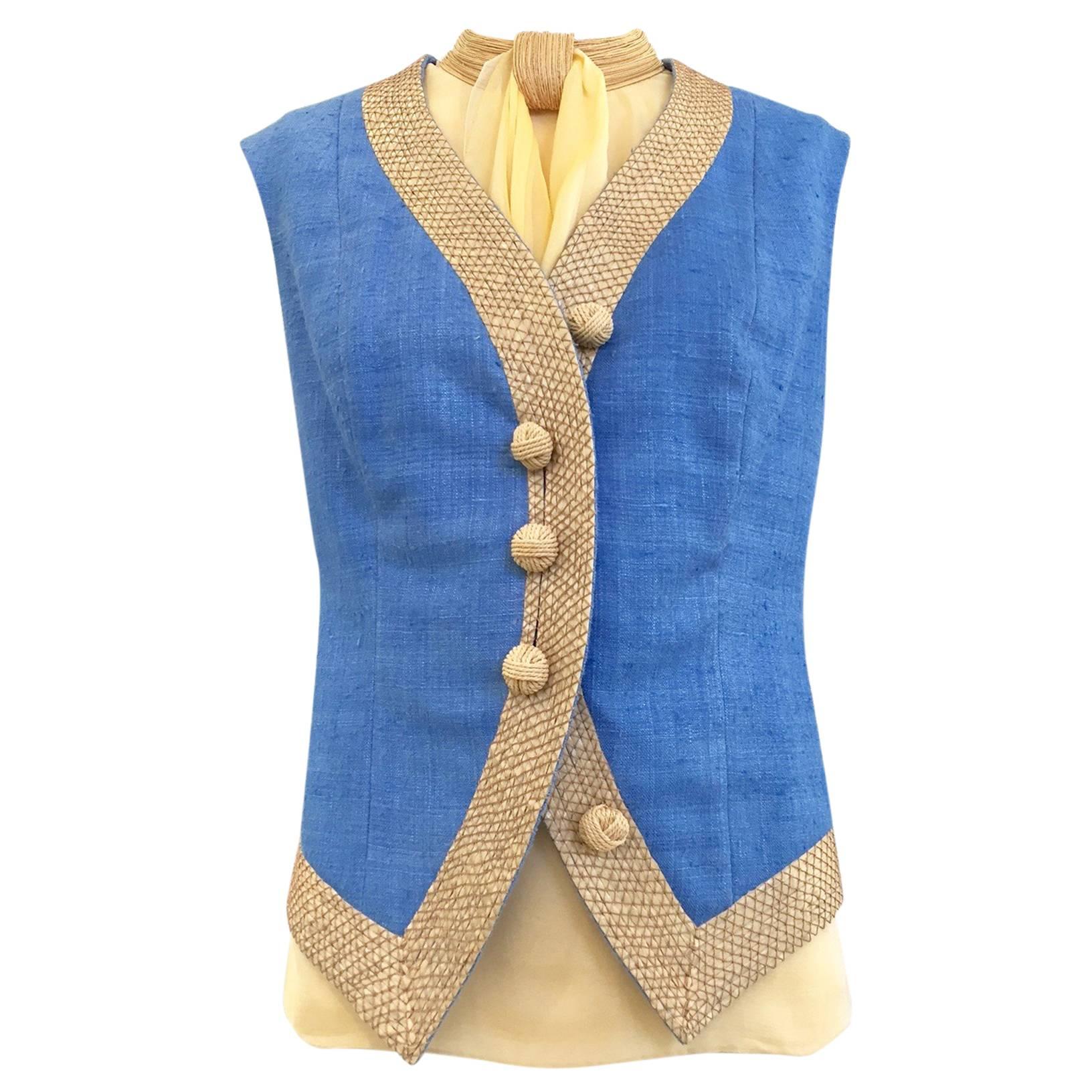 Vintage 1970s Christian Dior Haute Couture Linen vest set with silk blouse pcs
