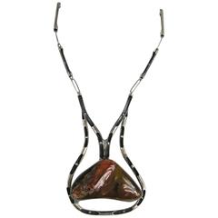 Stunning Massive Vintage Sterling Silver Amber Artisan Necklace 6