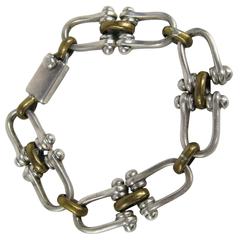Vintage Sterling Silver Taxco Link Bracelet 2 tone Gold wash link 12