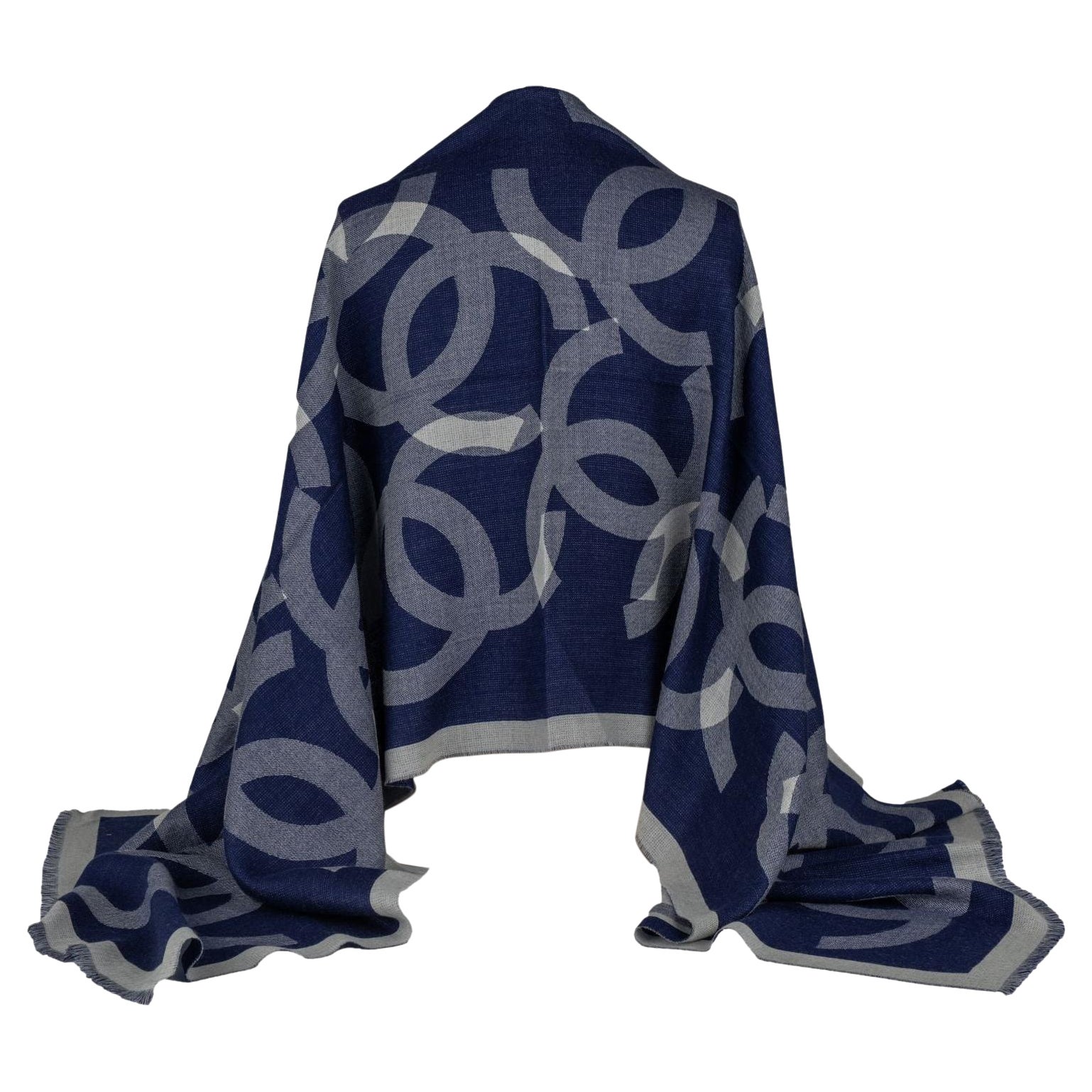 Chanel New Cashmere Shawl Navy For Sale