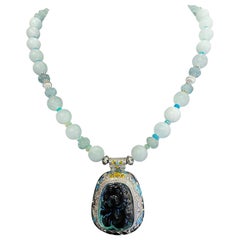 LB offers Sterling Silver Glass Aquamarine Opal Enamel Chinese pendant necklace