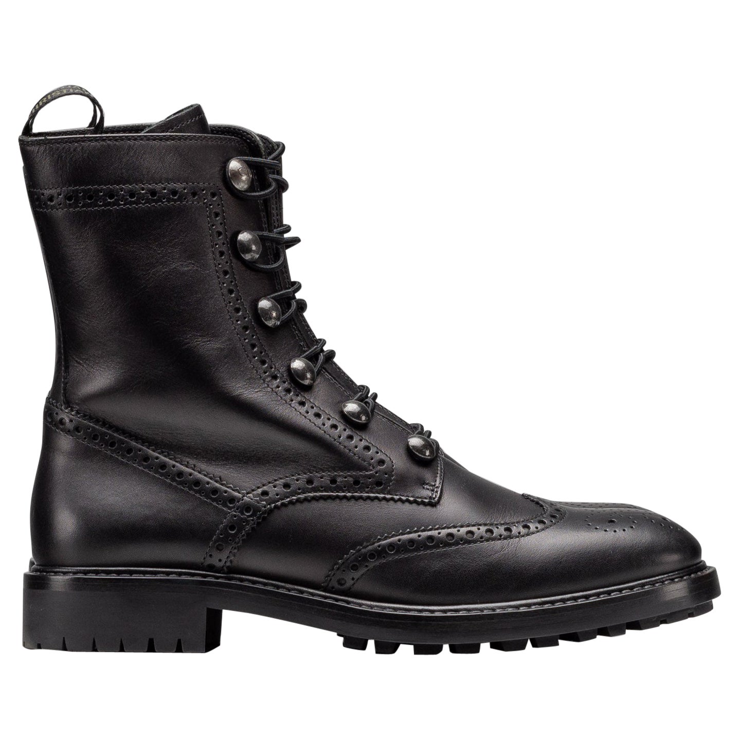 Christian Dior Black Leather Combat Ankle Boots Size 40 For Sale