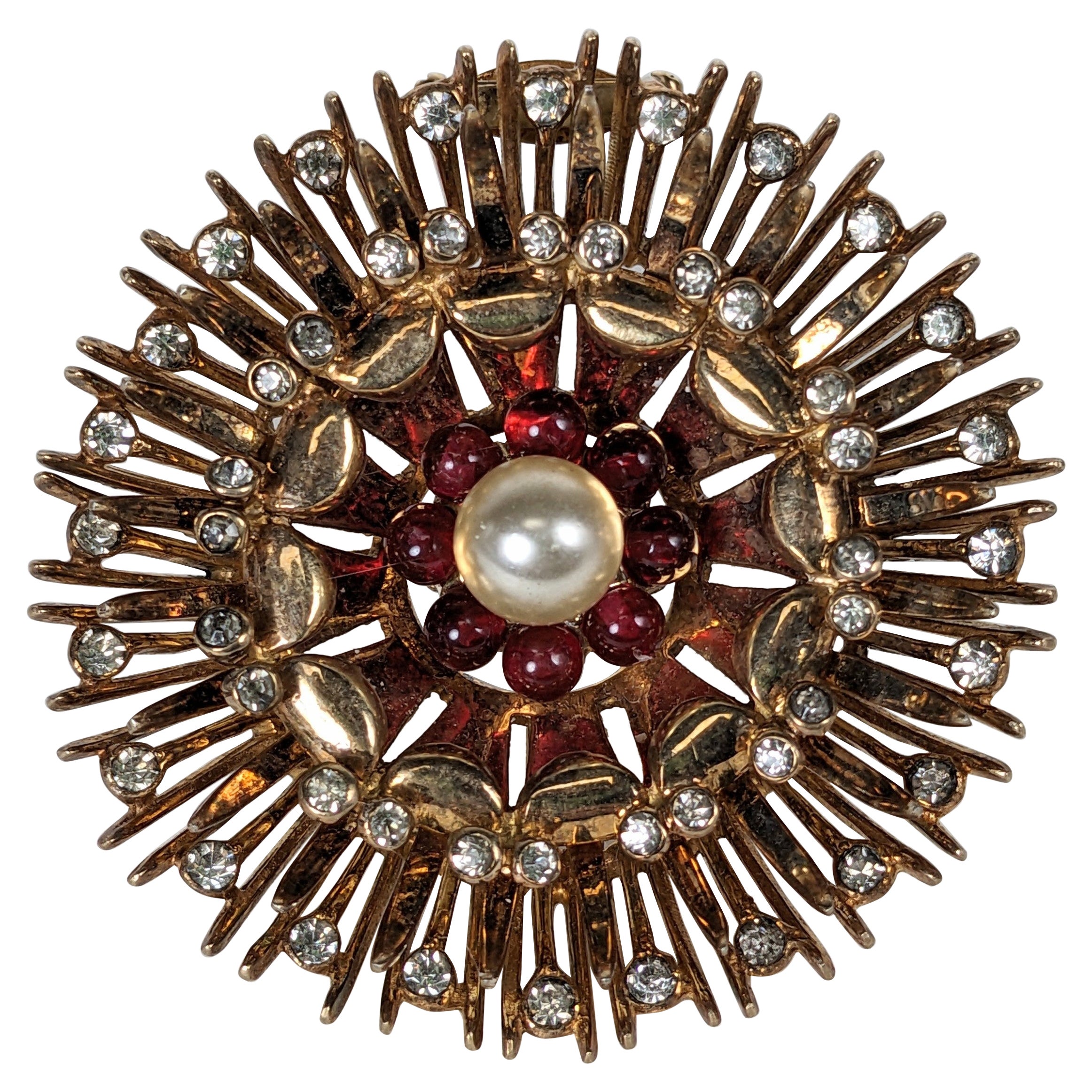 Large DeRosa Retro Sunburst Clip Brooch