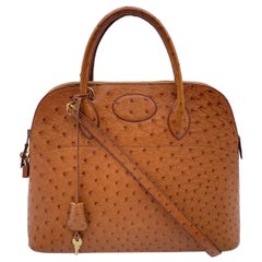 Hermes Vintage 1992 Tan Ostrich Leather Bolide 35 Bag with Strap