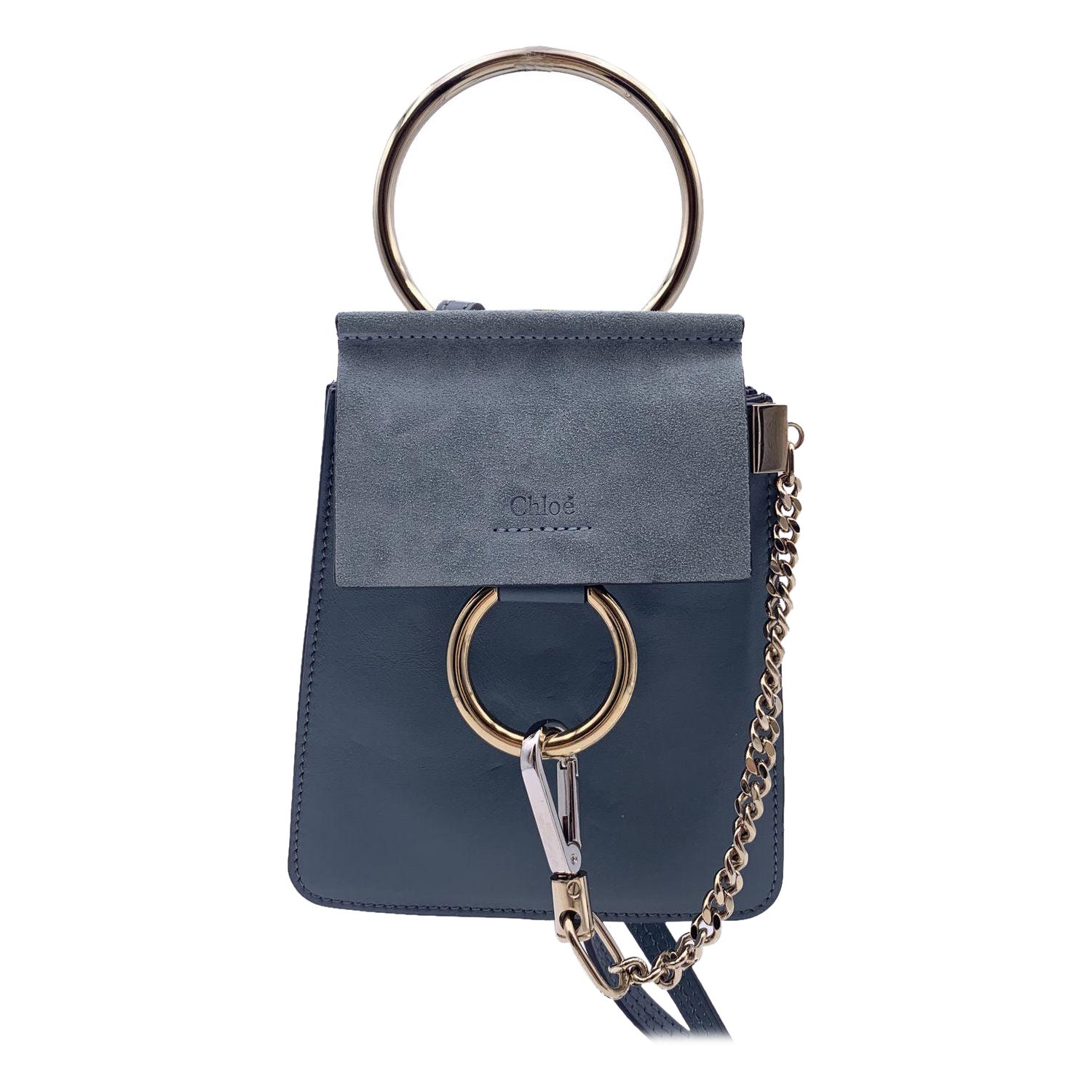 Chloe Light Blue Suede and Leather Mini Faye Shoulder Bag For Sale