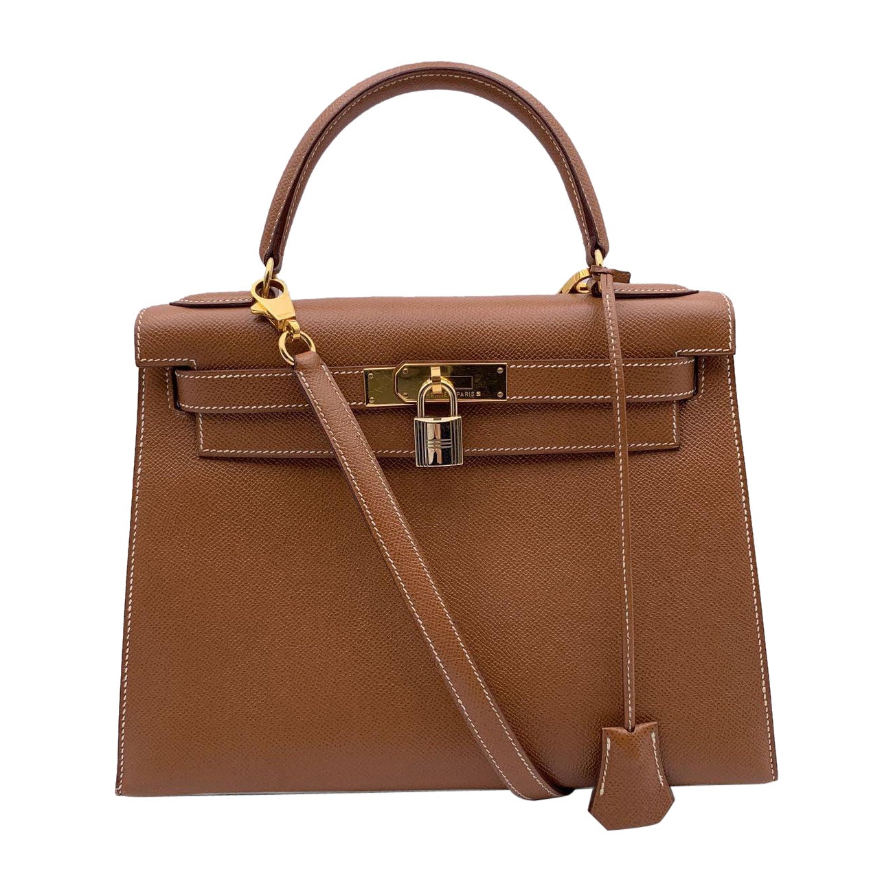 Hermes Vintage Beige Leather Kelly 28 cm Sellier Handbag Bag