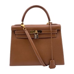 Hermes Retro Beige Leather Kelly 28 cm Sellier Handbag Bag