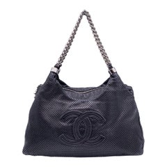 Chanel Black Perforated Leather CC Rodeo Drive Hobo Bag 2000s