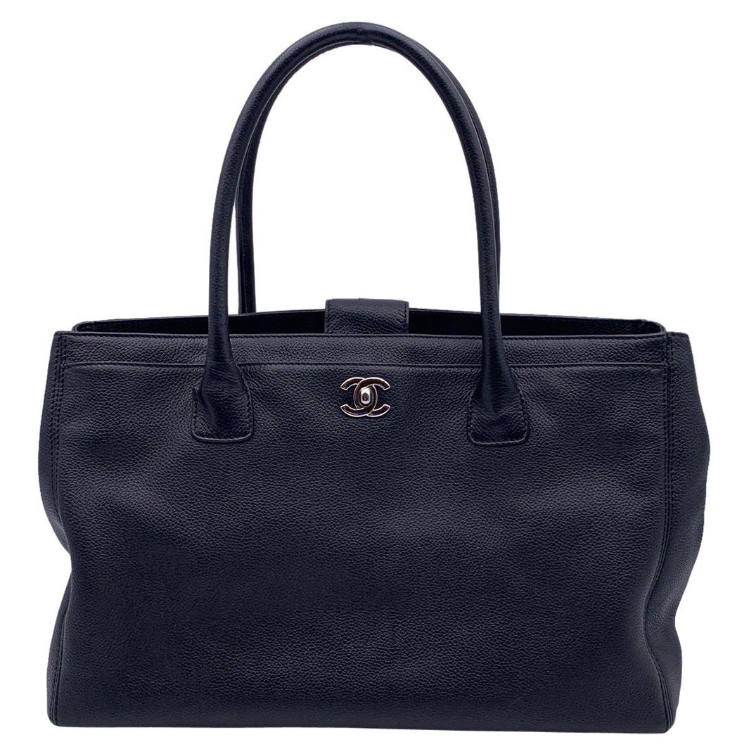 Chanel Black Pebbled Leather Executive Tote Bag Handbag 2000s