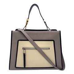 Fendi Grey Beige Black Leather Runaway Tote Bag with Two Straps