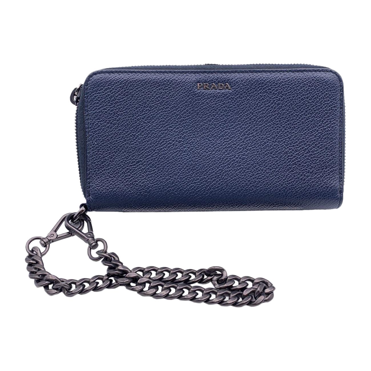 Prada Blue Leather Wallet On Chain WOC Wristlet Zippy Wallet For Sale at  1stDibs