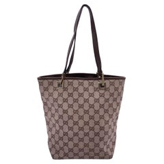 Gucci Beige Monogram Canvas Brown Leather SmallTote Handbag