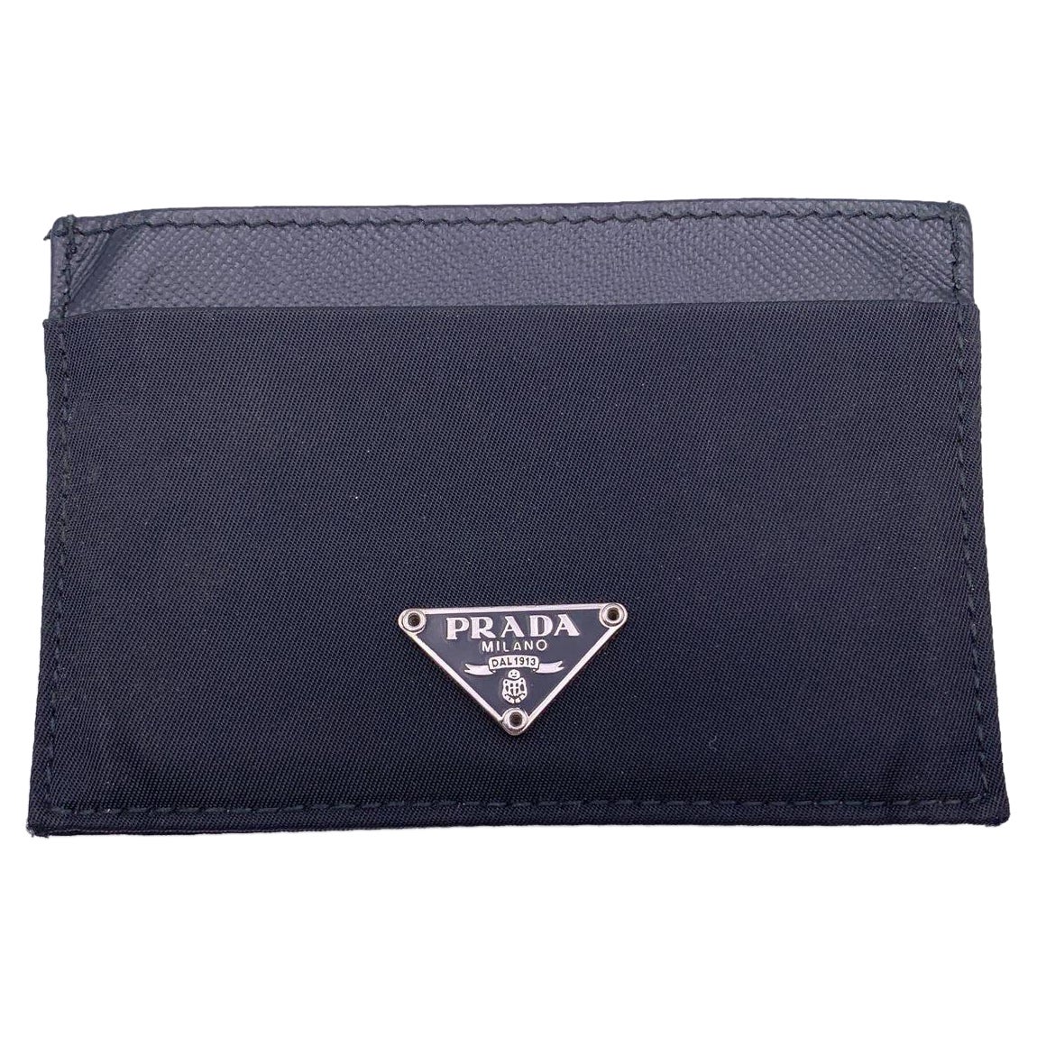 Prada Black Saffiano Leather and Nylon Card Holder Wallet