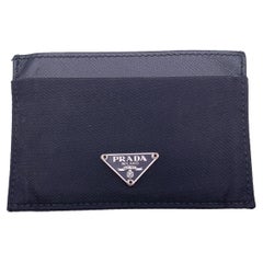 Prada Black Saffiano Leather and Nylon Card Holder Wallet