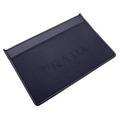 Prada Black Saffiano Leather Logo Nylon Card Holder Wallet