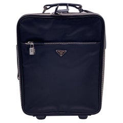 Used Prada Black Nylon Rolling Suitcase Wheeled Travel Bag Trolley