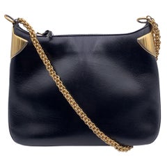 Gucci Vintage Black Leather Shoulder Bag with Chain Strap