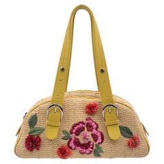 Christian Dior Sac à main à fleurs en raphia jaune édition limitée