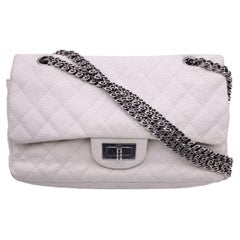Used Chanel White Leather Reissue 2.55 Double Flap 225 Shoulder Bag 2000s