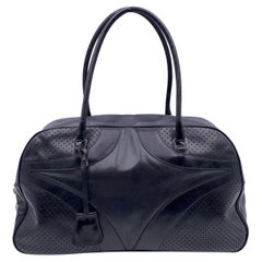 Prada Black Leather Bowling Bag Satchel Bowler Handbag