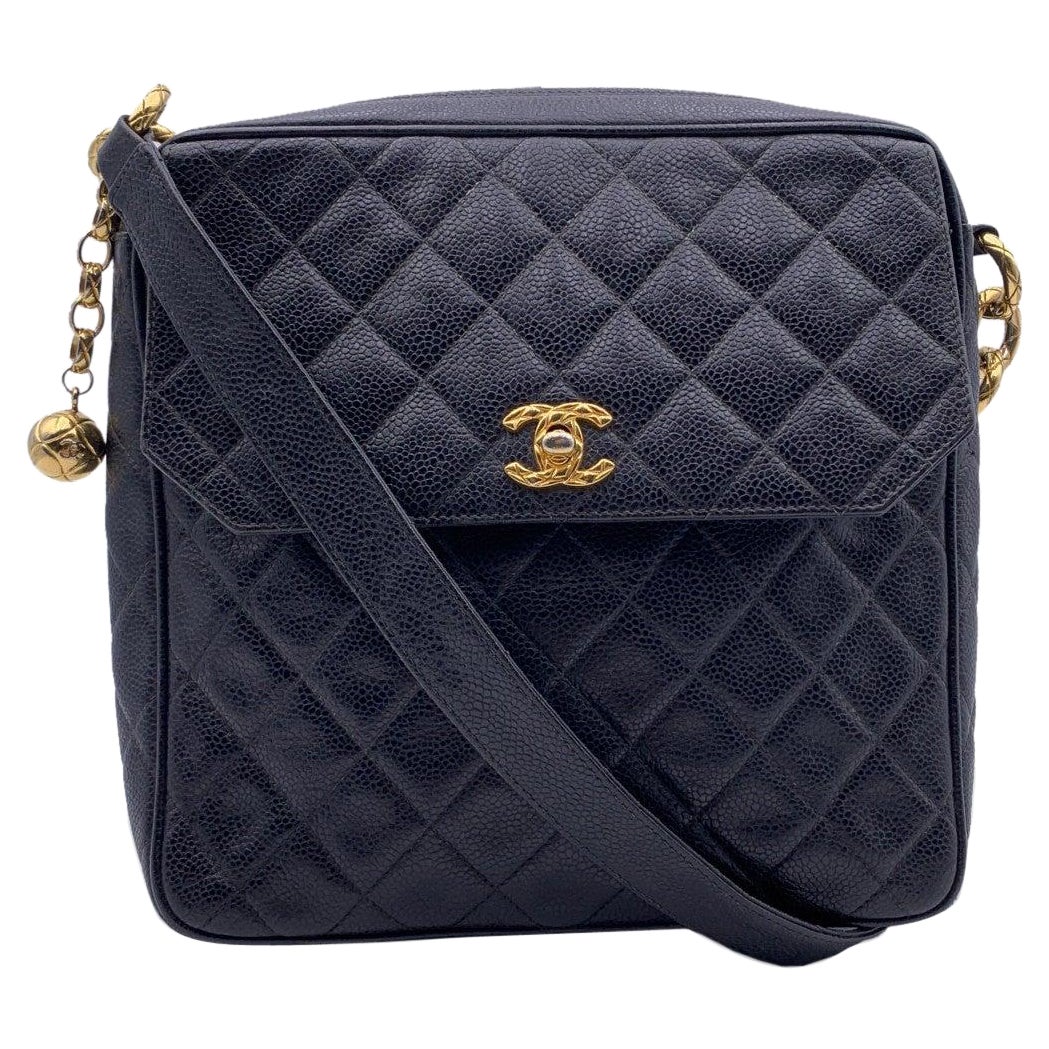Chanel Vintage Black Caviar Quilted Leather Crossbody Bag