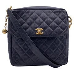 Chanel Vintage Black Caviar Quilted Leather Crossbody Bag