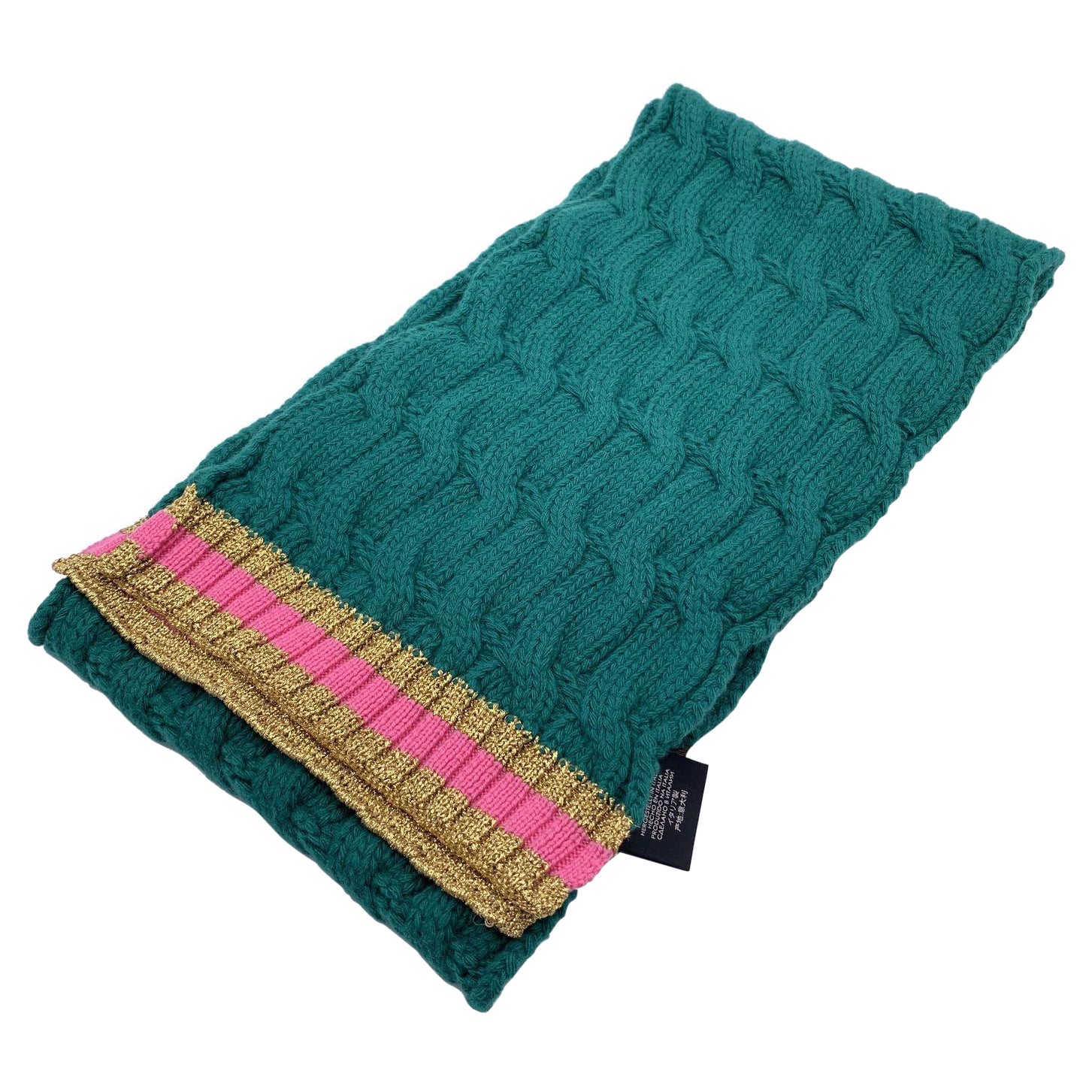 Gucci Green Cable Knit Unisex Wool and Cashmere Scarf 25 x 180 cm For Sale