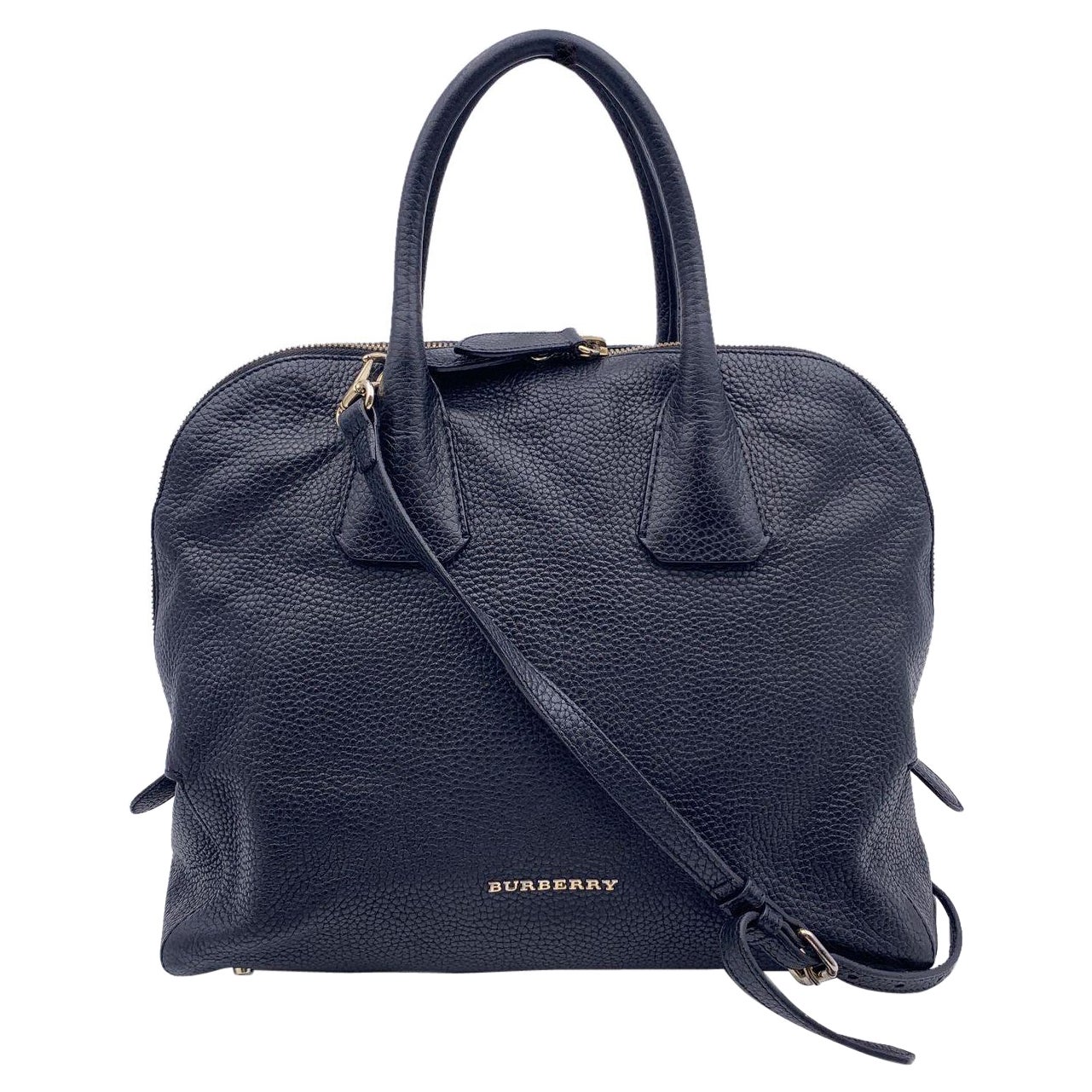 Burberry Black Leather Greenwood Dome Bag Satchel with Strap For Sale